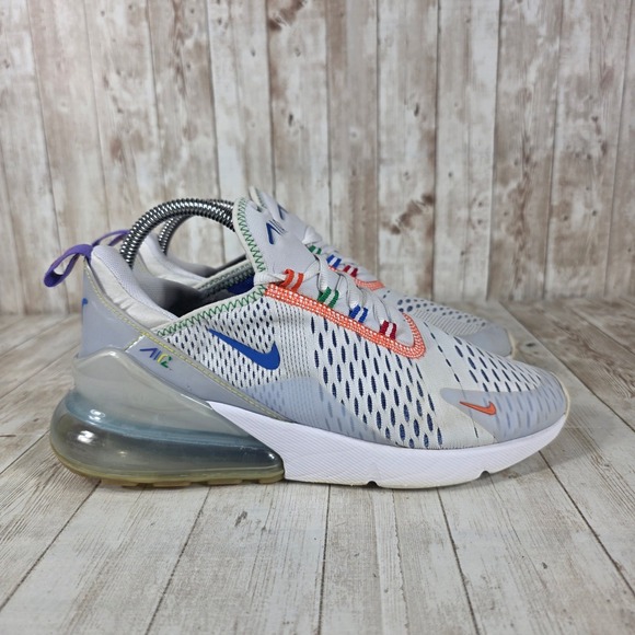 Nike Air Max 270 Women's White Blue Orange Multi Color Running Shoes Size 8.5